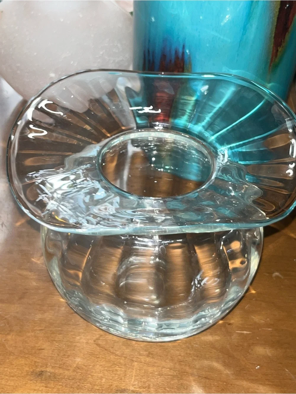 Vintage Mid-Century Modern Clear Paneled Swung Glass Vase MCM Stretch Art Glass